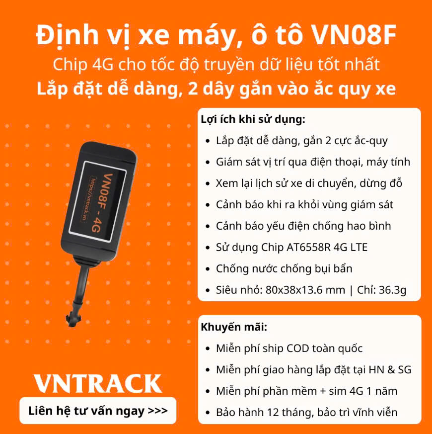 ĐỊNH VỊ GPS XE MÁY - Ô TÔ VNTRACK VN08F 4G